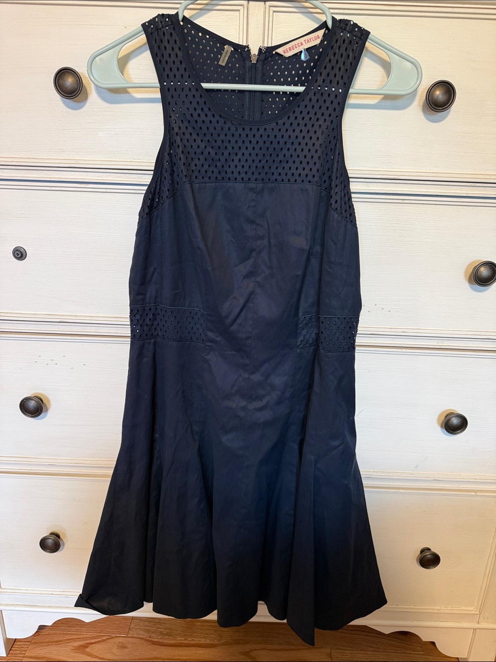 Rebecca Taylor Navy Eyelet Fit-and-Flare Dress